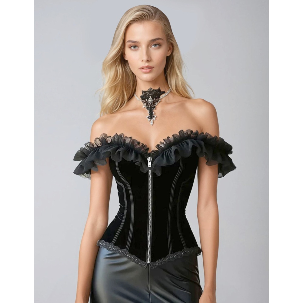 Attitude Corsets - Dana Off Shoulder Vollbrust Korsett - Schwarz